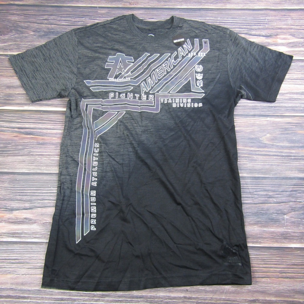 American Fighter T Shirt Mens Medium Black Gray Training Division Reflective